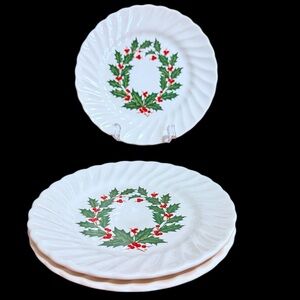 3 Scio Holly Berry Bread Dessert Plates Scalloped Edge Vintage Christmas Dishes